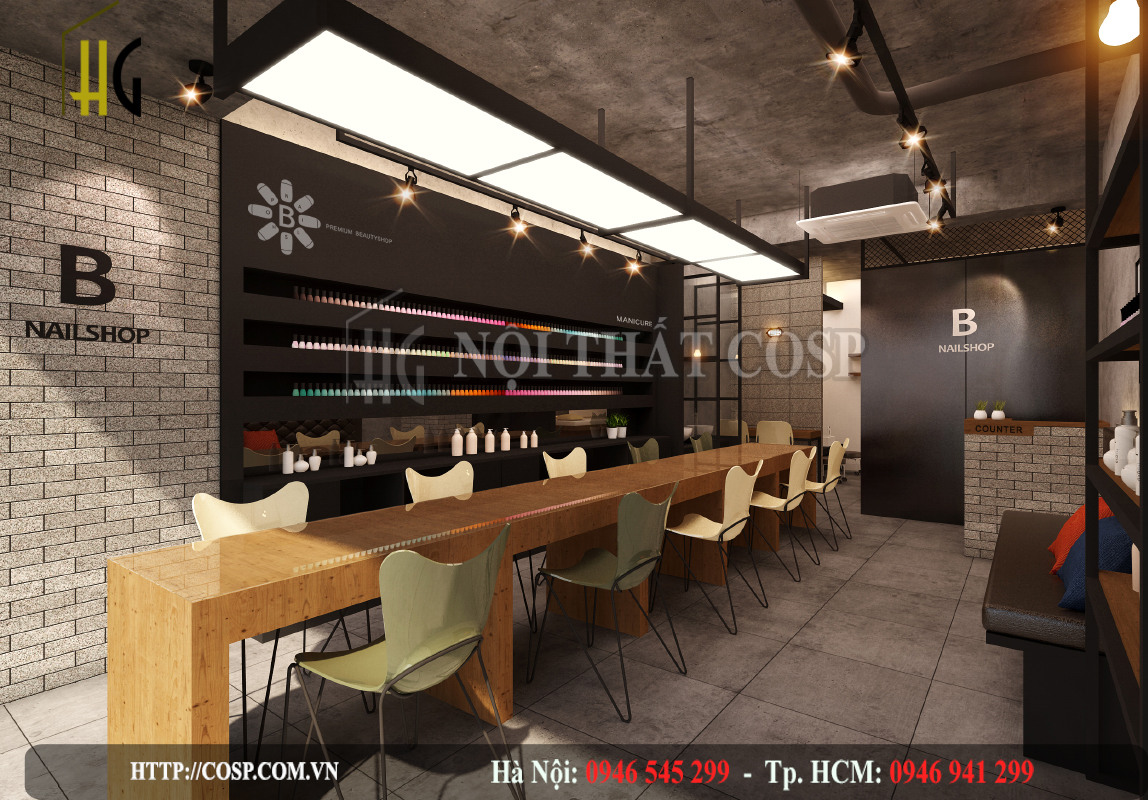 Khu vực làm nail tay trong thiết kế tiệm nail B Nail Shop